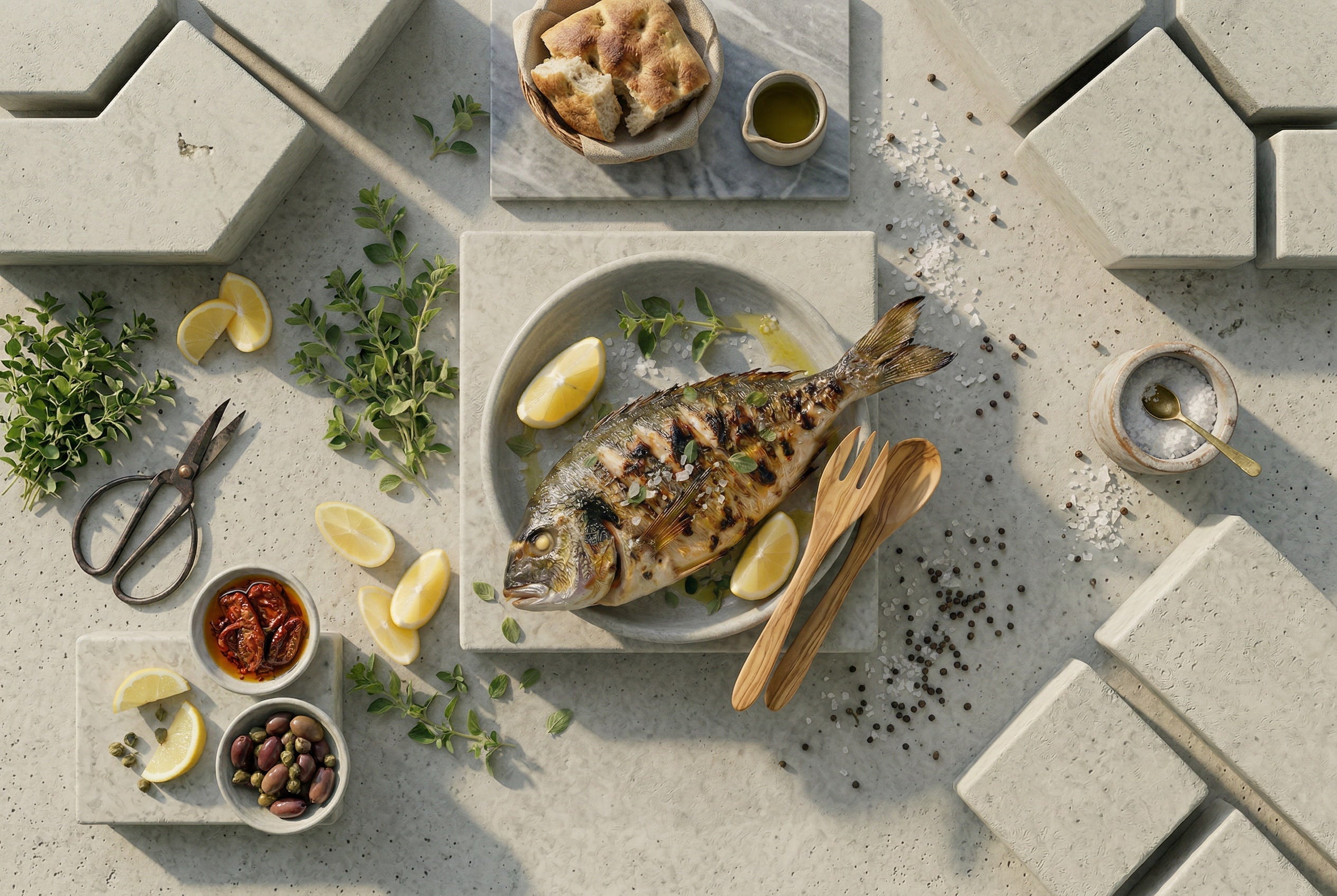 Psari Scharas — Gegrillter Fisch mit Meersalz und Olivenöl