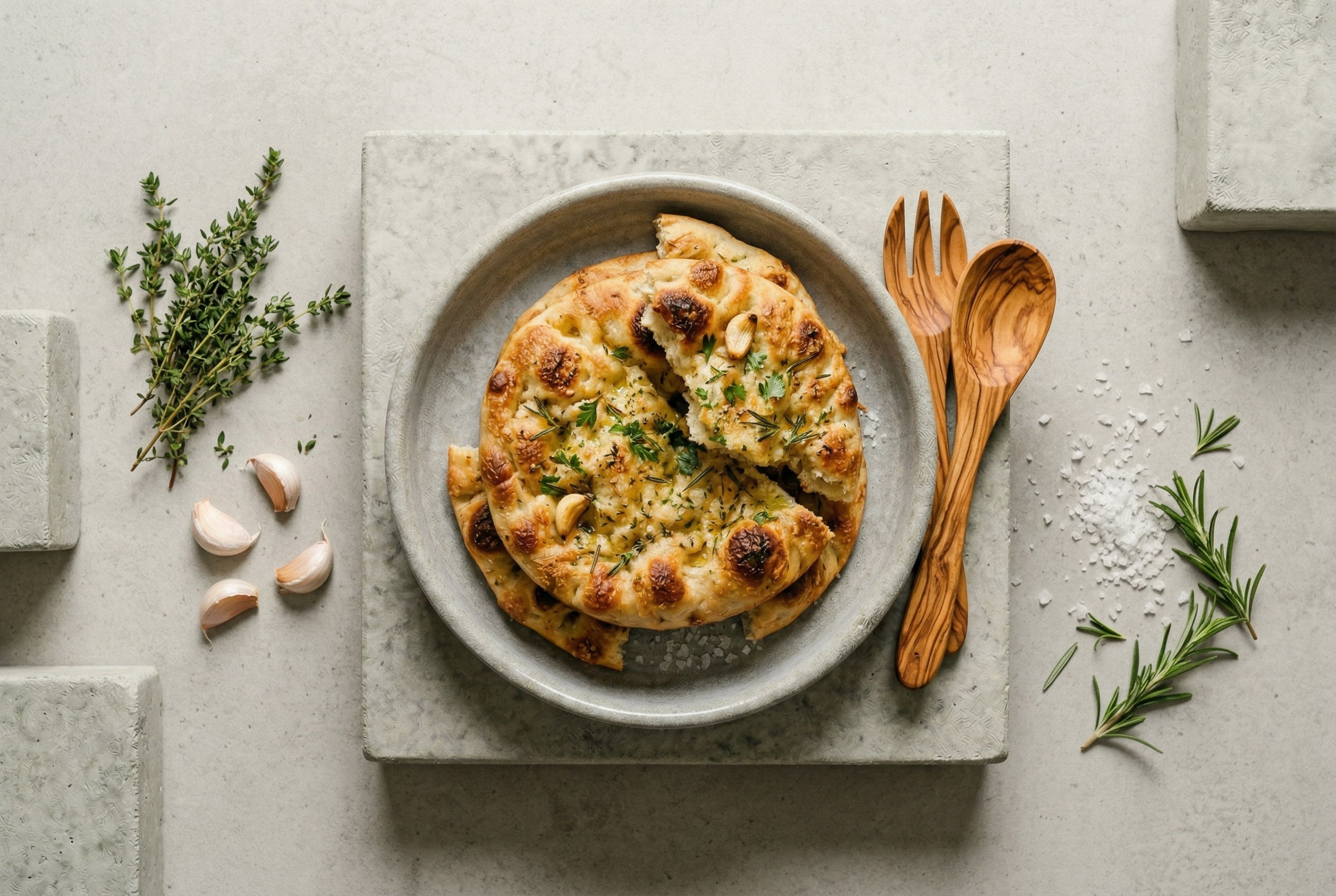 Psomi me Skordo — Knoblauch-Fladenbrot mit Kräutersalz