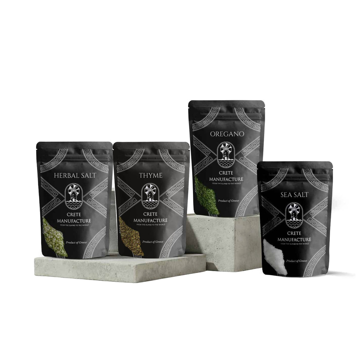 Kreta-Box von Crete Manufacture: Oregano, Thymian, Meersalz und Kräutersalz aus Kreta